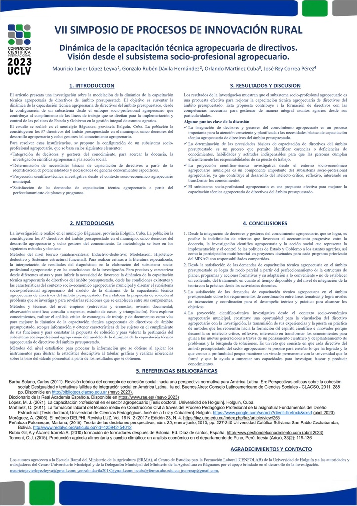 Dynamics of agricultural technical training for managers. Vision from the socio-professional agricultural subsystem.