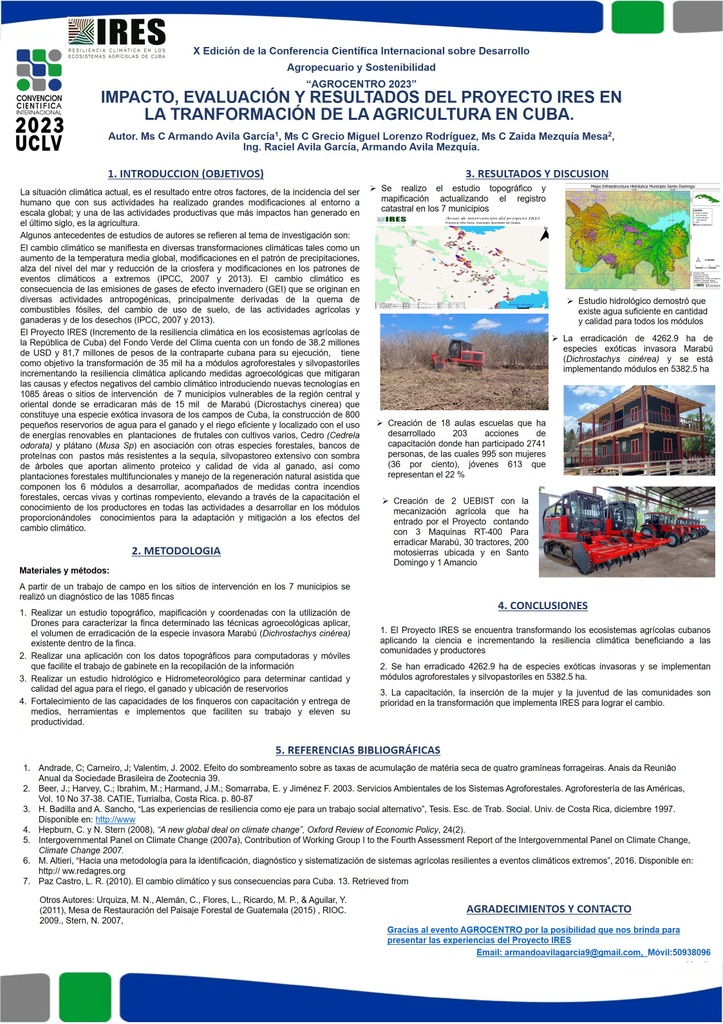 IMPACTO, EVALUACION Y RESULTADOS DEL PROYECTO IRES EN LA TRANFORMACION DE LA AGRICULTURA EN CUBA.