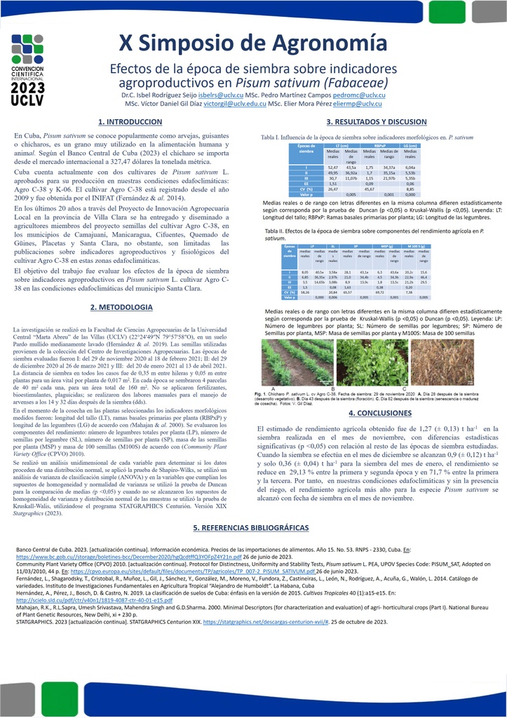 Efectos de la época de siembra sobre indicadores agroproductivos en Pisum sativum (Fabaceae)