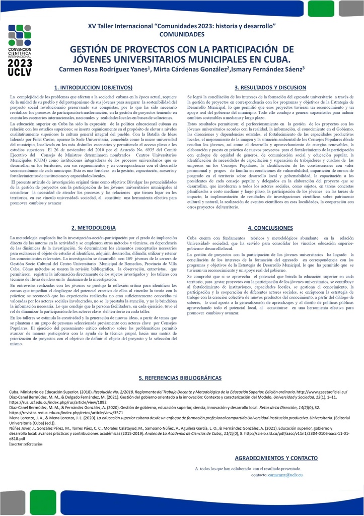 GESTIÓN DE PROYECTOS CON LA PARTICIPACIÓN  DE  JÓVENES UNIVERSITARIOS MUNICIPALES EN CUBA.