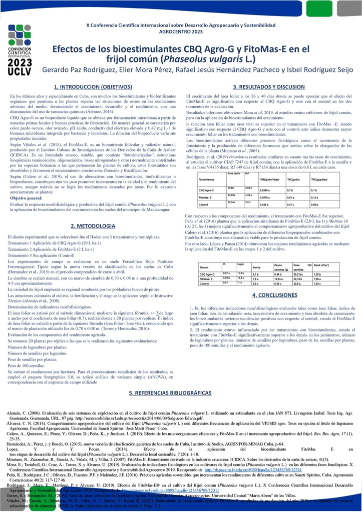 Efecto de los bioproductos CBQ- AgroG y FitoMas-E sobre indicadores morfofisiológicos y rendimiento agrícola de la soya (Glycine max (L.) Merr.)