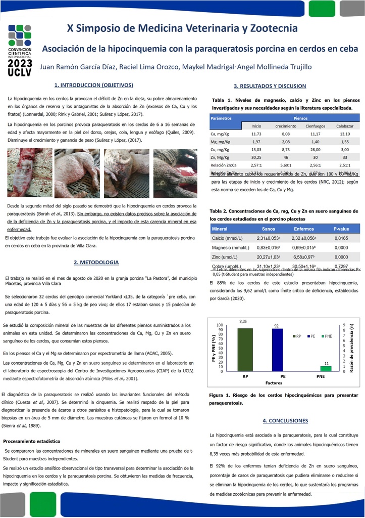 Asociación de la hipocinquemia con la paraqueratosis porcina en cerdos en ceba