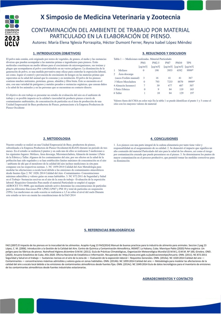CONTAMINACIÓN DEL AMBIENTE DE TRABAJO POR MATERIAL PARTICULADO EN LA ELABORACIÓN DE PIENSO.