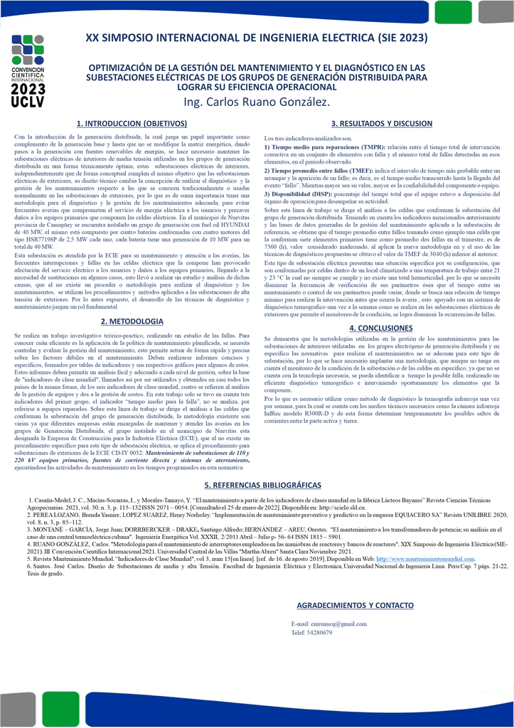 Optimización de la gestión del mantenimiento y el diagnóstico en las subestaciones eléctricas de los grupos de generación distribuida para lograr su eficiencia operacional