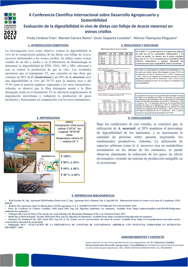 Evaluación de la digestibilidad in vivo de dietas con follaje de Acacia mearnssi en ovinos criollos