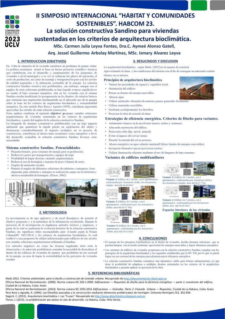 La solución constructiva Sandino para viviendas sustentadas en los criterios de arquitectura bioclimática.