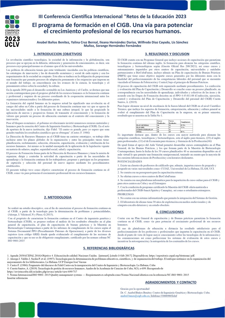 El programa de formación en el CIGB. Una vía para potenciar el crecimiento profesional de los recursos humanos.