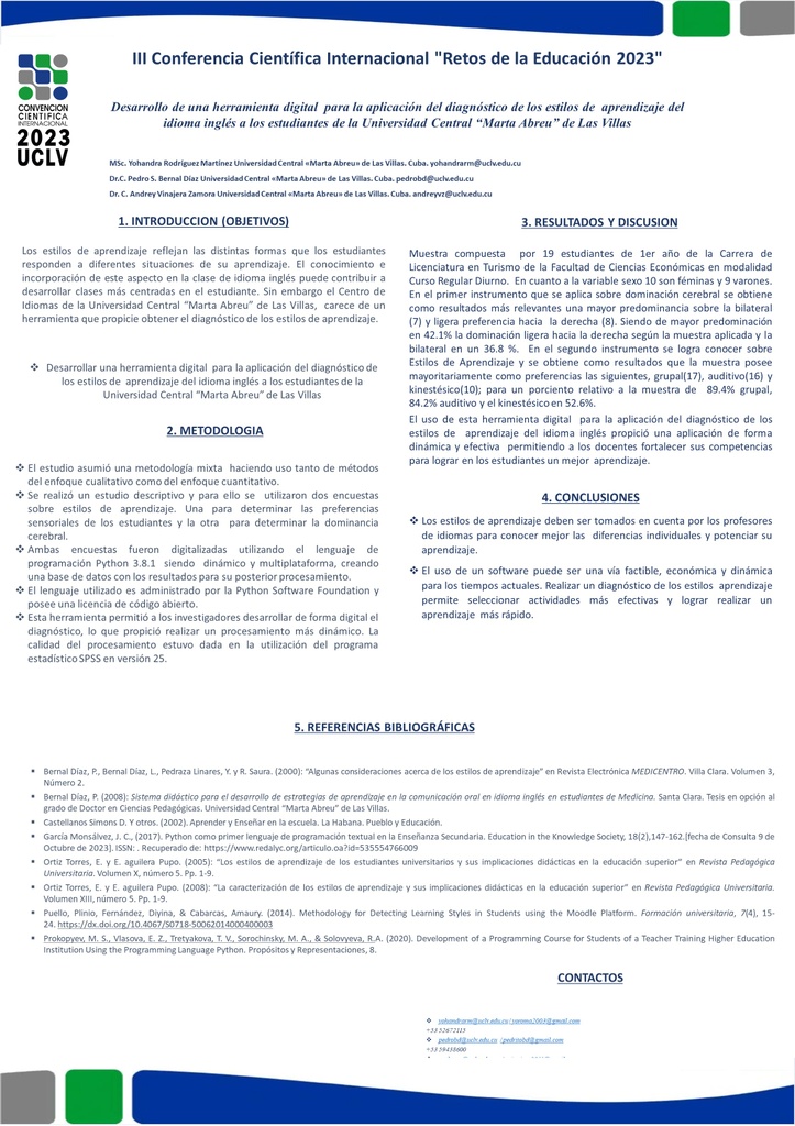 Development of a digital tool for the application of the diagnosis of English language learning styles to students of the “Marta Abreu” Central University of Las Villas