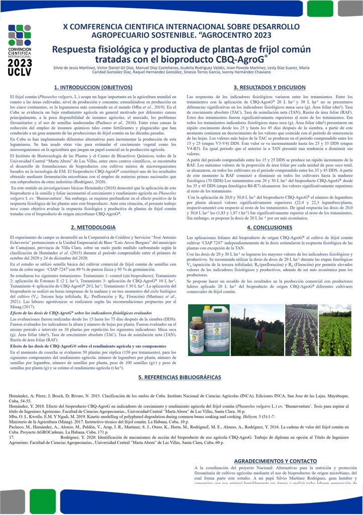 Respuesta fisiológica y productiva de plantas de frijol común tratadas con el bioproducto CBQ-AgroG®