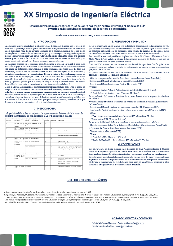 Una propuesta para aprender sobre las acciones básicas de control utilizando el modelo de aula invertida en las actividades docentes de la carrera de automática