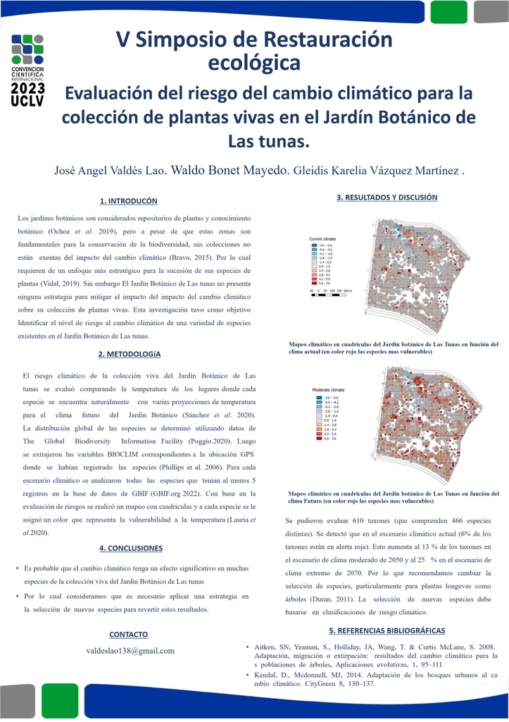 Evaluación del riesgo del cambio climático para la colección de plantas vivas en el Jardín Botánico de Las tunas