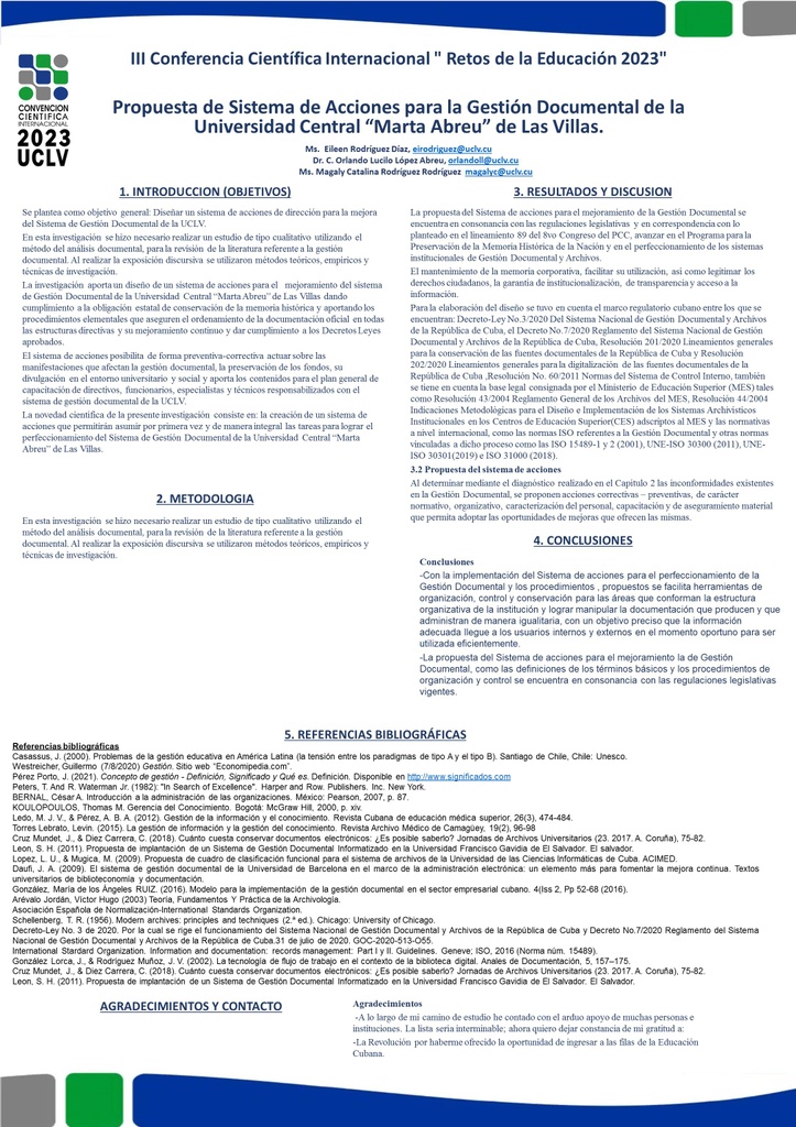 Proposal for a System of Actions for Document Management of the “Marta Abreu” Central University of Las Villas.