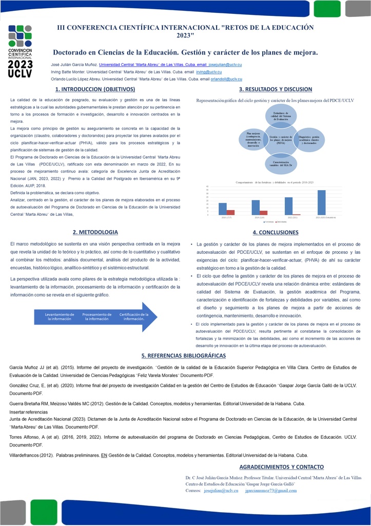 Doctorado en Ciencias de la Educación. Gestión y carácter de los planes de mejora.