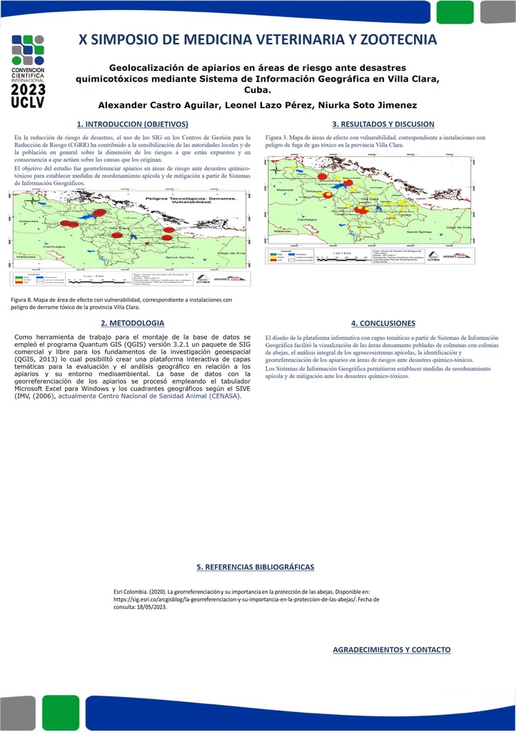 Geolocalización de apiarios en áreas de riesgo ante desastres quimicotóxicos mediante Sistema de Información Geográfica en Villa Clara, Cuba