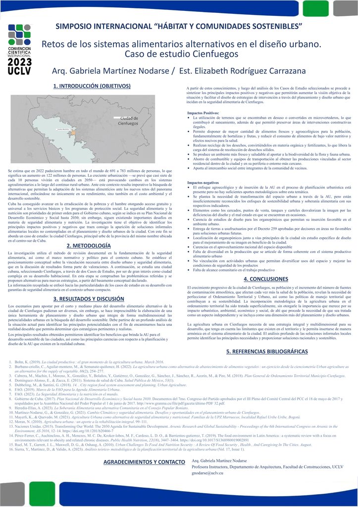 Retos de los Sistemas Alimentarios Alternativos en el Diseño Urbano. Caso de estudio Cienfuegos