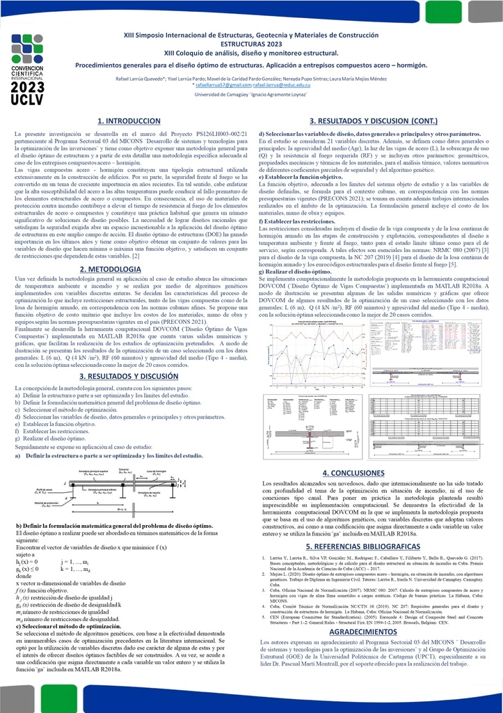 Procedimientos generales para el diseño óptimo de estructuras. Aplicación a entrepisos compuestos acero – hormigón.