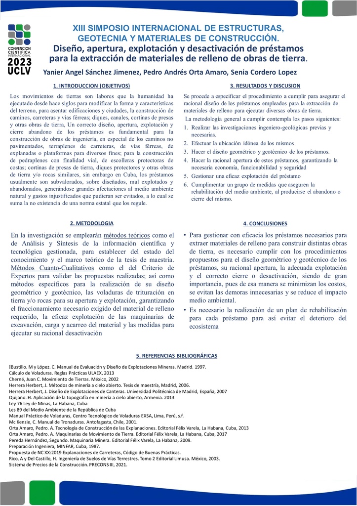 Desing, opening, exploitation and deactivation of loans for the extraction of fill materials for earthworks