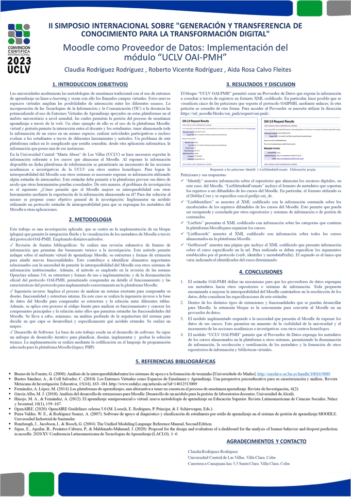 Moodle as Data Provider: development of module (plugin) “UCLV OAI-PMH”