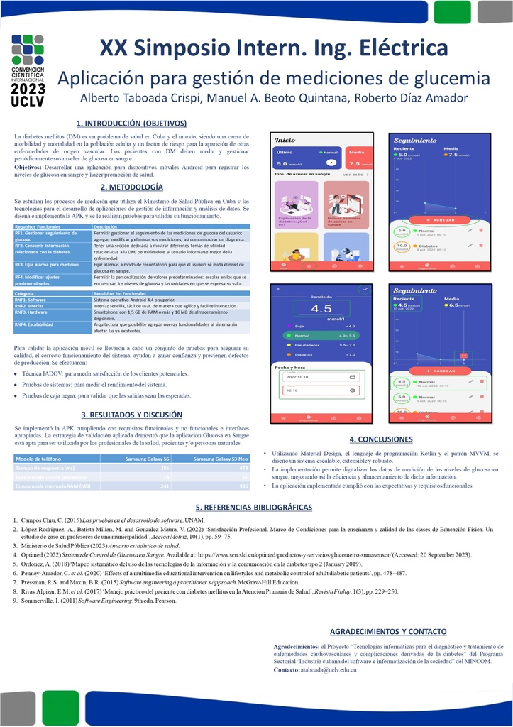 Application for the management of measurements of blood glucose