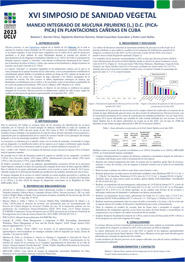 INTEGRATED MANAGEMENT OF MUCUNA PRURIENS (L.) D.C. (PICA-PICA) IN SUGAR PLANTATIONS IN CUBA