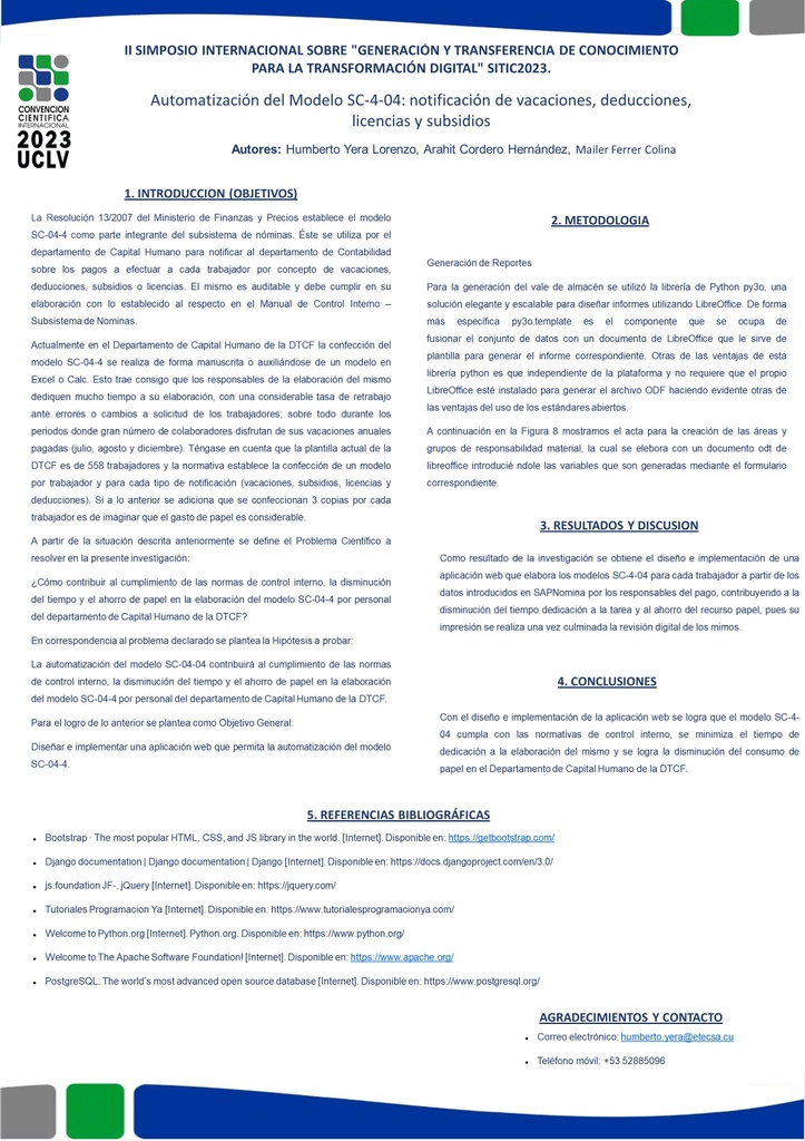 Automatización del Modelo SC-4-04 notificación de vacaciones, deducciones, licencias y subsidios