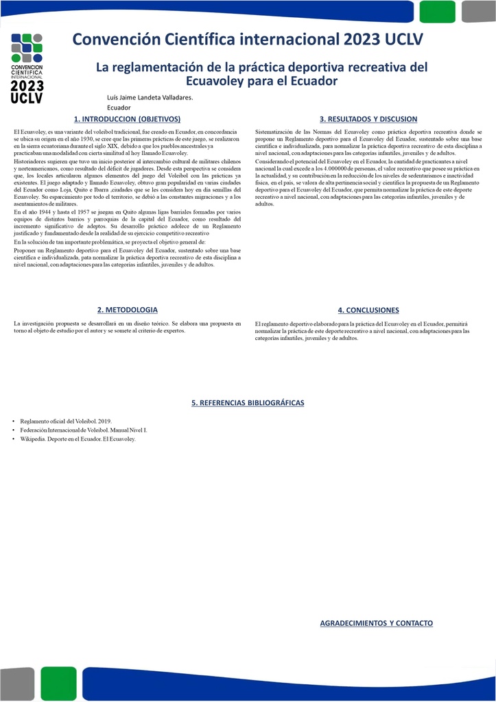 The regulation of the recreational sports practice of Ecuavoley for Ecuador