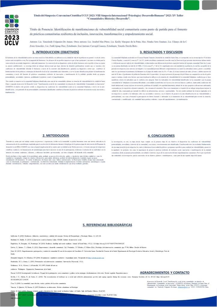 Manifestaciones de vulnerabilidad social comunitaria para el fomento de prácticas comunitarias resilientes de inclusión, innovación, transformación y empoderamiento social