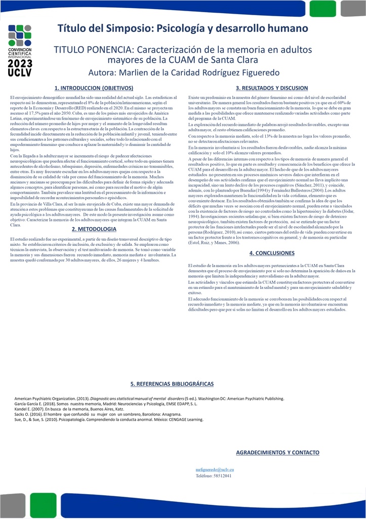 Caracterización de la memoria en adultos mayores de Villa Clara que integran la CUAM