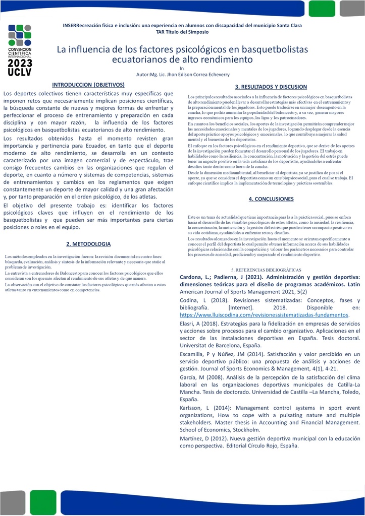 La influencia de los factores psicológicos en basquetbolistas ecuatorianos de alto rendimiento