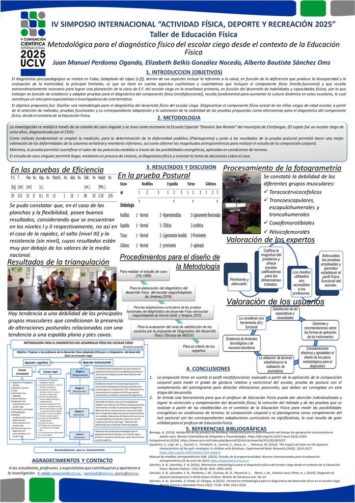 Methodological for the physical diagnosis of the blind schoolchild from the context of Physical Education
