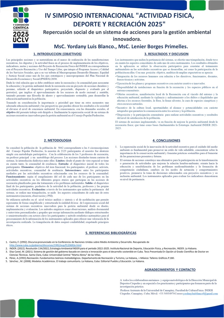 IMPACT SOCIAL OF A SYSTEM OF ACTIONS RECREATIONAL FOR THE MANAGEMENT ENVIRONMENTAL INNOVATIVE